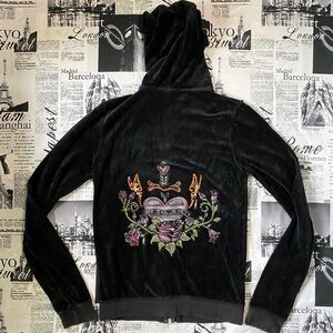 Ankh Royalty embroidered black velour velvet y2k vintage emo goth mcbling hoodie